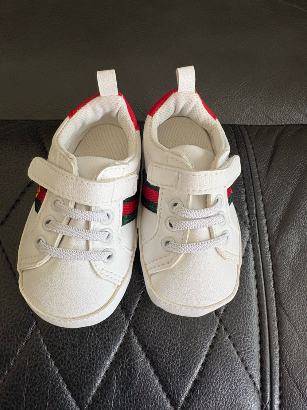 Baby Gucci shoes White Kids Sneakers with Red and Green Stripe newborn-12 month